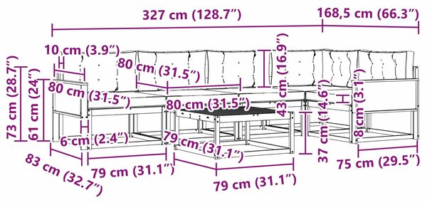 Kültéri kanapé szett 6 pcs Természetes és krémszínű