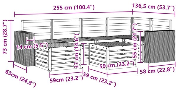 VidaXL Szegmentált kanapé szett 7 pcs Természetes Tömör Akácfa