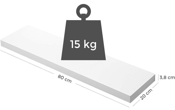 Lebegő fali polc, fehér 80x20x3cm