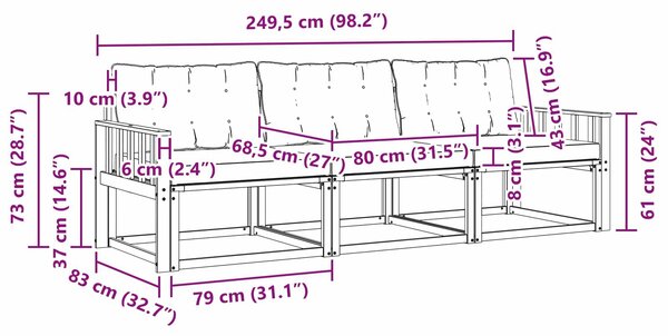 VidaXL Kültéri kanapé szett párnával 3 pcs Fehér és Fekete