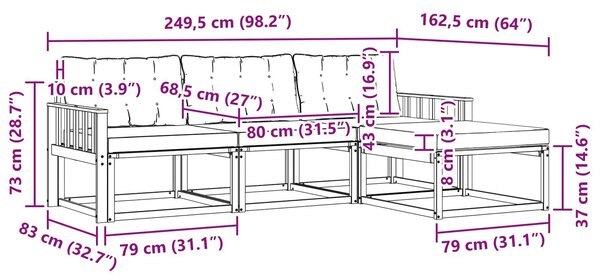 VidaXL Kültéri kanapé szett párnával 4 pcs Fehér és Fekete