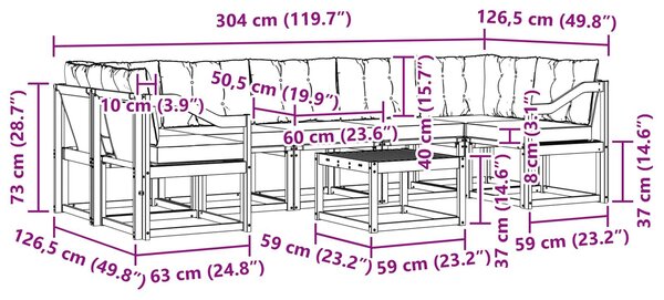 Kültéri kanapé szett párnával 8 pcs Fehér és Bézs