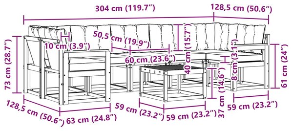 VidaXL Kültéri kanapé szett párnával 8 pcs Fehér és Bézs