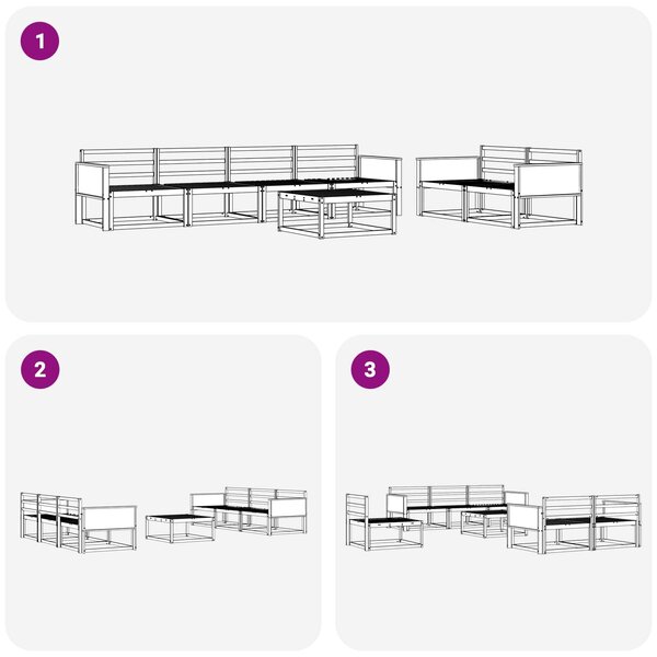 VidaXL Kültéri kanapé szett 7 pcs Természetes Tömör Akácfa