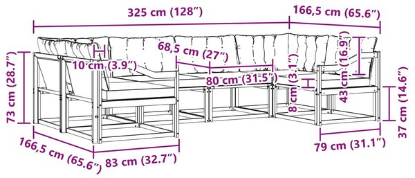 VidaXL Kültéri kanapé szett párnával 6 pcs Fehér és Világosszürke
