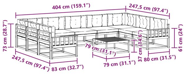 VidaXL Kültéri kanapé szett párnával 10 pcs Fehér és Krém színű