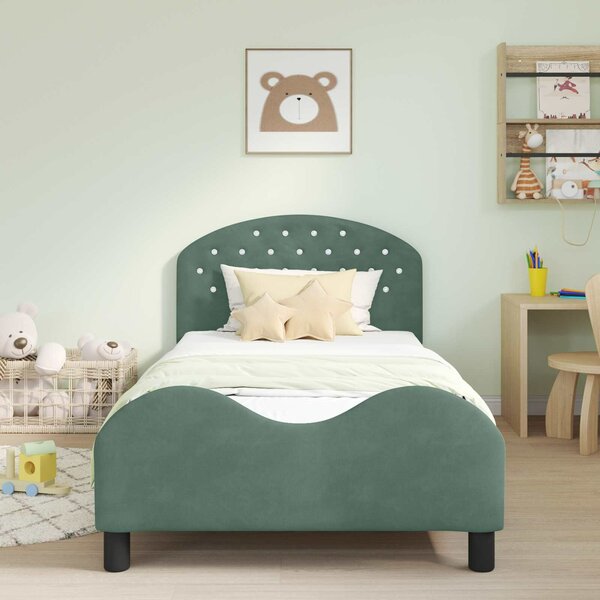 VidaXL Gyerekágy kerettel fejtámlával Tengeri Zöld 80 x 200 cm Bársony