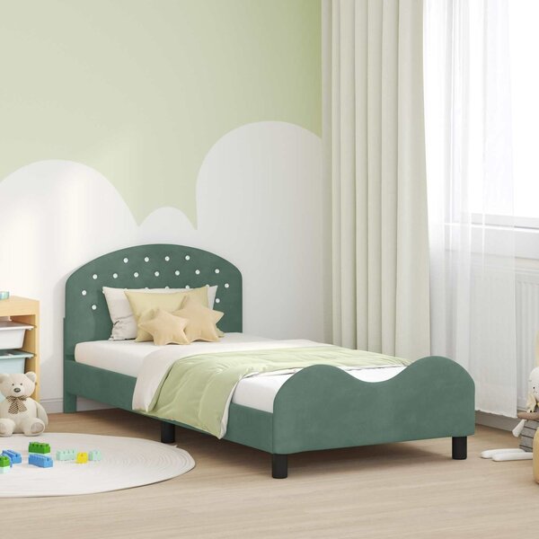 VidaXL Gyerekágy kerettel fejtámlával Tengeri Zöld 80 x 200 cm Bársony