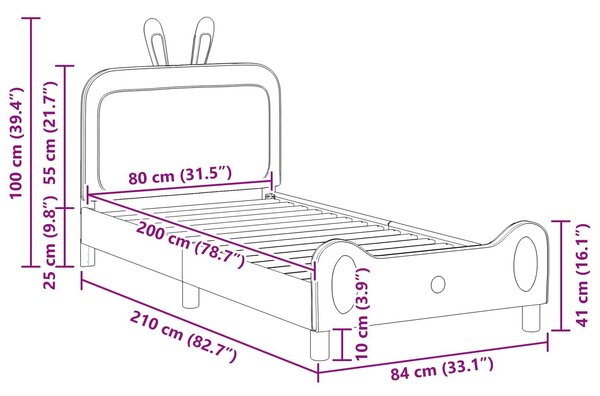 VidaXL Gyerekágy kerettel fejtámlával Világosszürke 80 x 200 cm PU