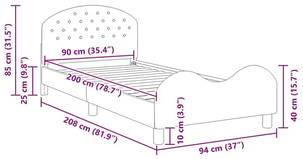 VidaXL Gyerekágy kerettel fejtámlával Rózsaszín 90 x 200 cm Bársony