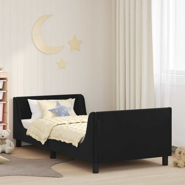 VidaXL Gyerekágy kerettel fejtámlával Fekete 80 x 200 cm Bársony