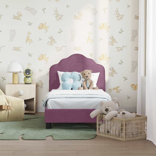 VidaXL Gyerekágy keret fejtámlával Lila 70 x 140 cm Bársony