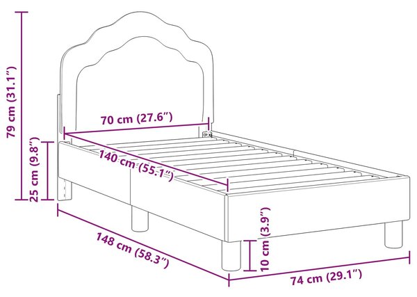 VidaXL Gyerekágy keret fejtámlával Rózsaszín 70 x 140 cm Bársony