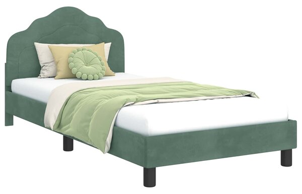 VidaXL Gyerekágy kerettel fejtámlával Tengeri Zöld 80 x 200 cm Bársony