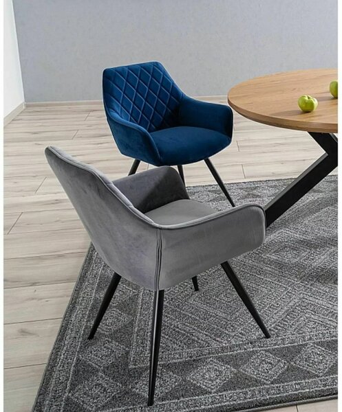 Linea Velvet Rombusz Étkezőszék Szürke Bársony Fekete Fém Vázzal