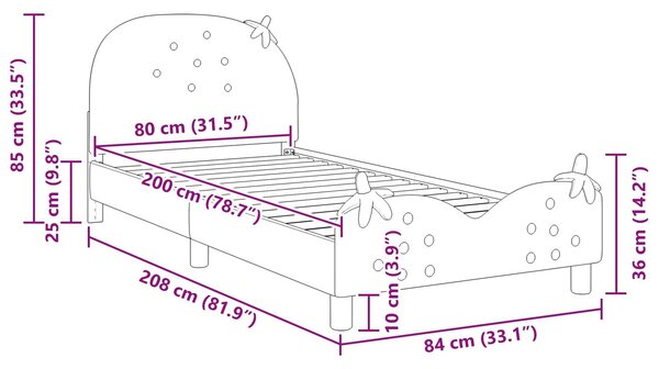 VidaXL Gyerekágy kerettel fejtámlával Rózsaszín 80 x 200 cm Bársony