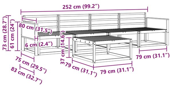 VidaXL Kültéri kanapé szett 5 pcs Természetes Tömör Akácfa