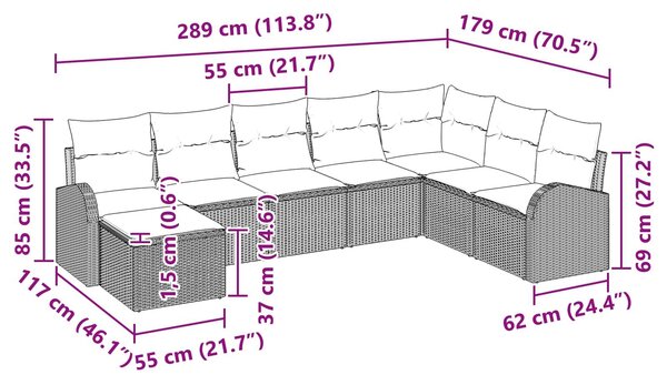 VidaXL Kerti Kanapé Szett 8 pcs Barna Poli rattan