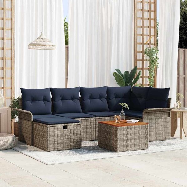 VidaXL Kerti Kanapé Szett párnával tárolóval 7 pcs Szürke Poli rattan