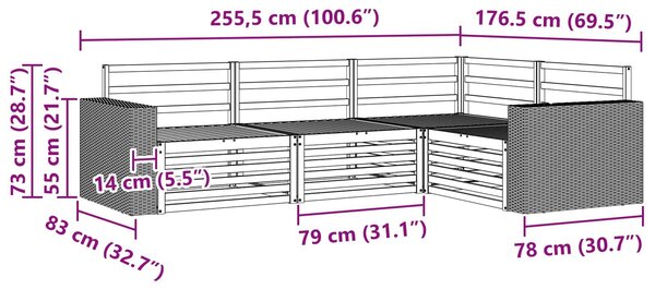 VidaXL Kültéri kanapé szett 4 pcs Természetes 255,5 x 176,5 x 73 cm