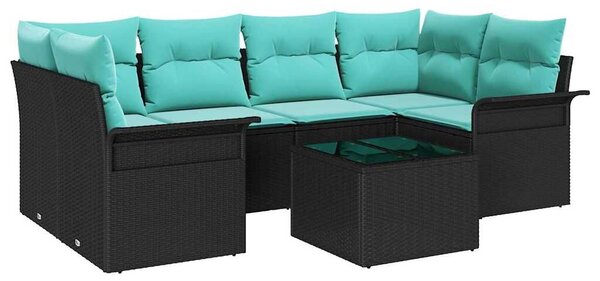VidaXL Kerti Kanapé Szett párnával 7 pcs Fekete és Türkiz polirattan
