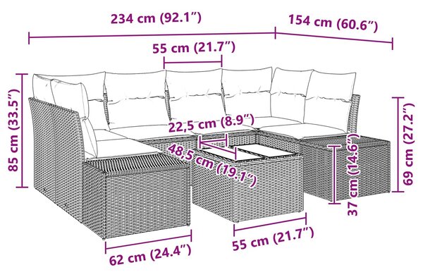 VidaXL Kerti Kanapé Szett párnával 7 pcs Barna polirattan