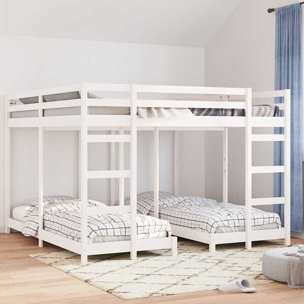 VidaXL Háromszintes emeletes ágykeret Fehér 200 x 200 cm Tömör fenyőfa