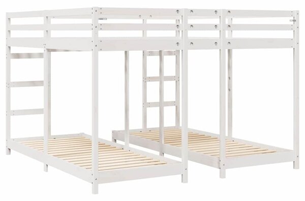 VidaXL Háromszintes emeletes ágykeret Fehér 200 x 200 cm Tömör fenyőfa