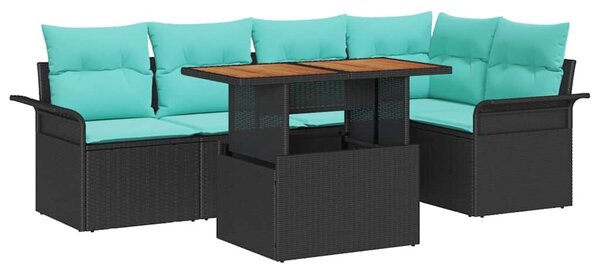 VidaXL Kerti Kanapé Szett tárolóval 6 pcs Fekete Poli rattan