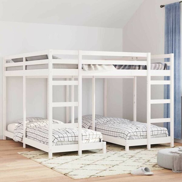 VidaXL Háromszintes emeletes ágykeret Fehér 200 x 200 cm Tömör fenyőfa