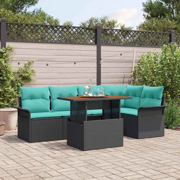 VidaXL Kerti Kanapé Szett tárolóval 6 pcs Fekete Poli rattan