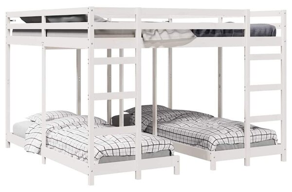 VidaXL Háromszintes emeletes ágykeret Fehér 200 x 200 cm Tömör fenyőfa