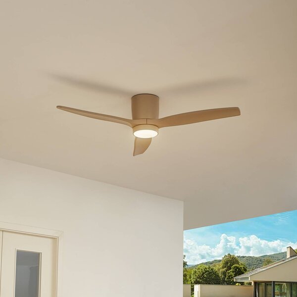 Lucande LED mennyezeti ventilátor Sorin, bézs, DC, csendes, IP44, Krém / borostyánsárga, Nappali / Étkező, fém, Modern