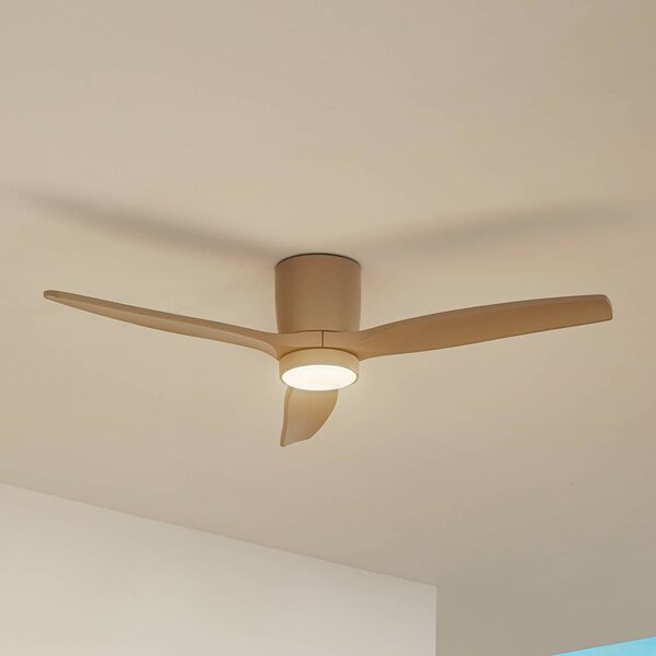 Lucande LED mennyezeti ventilátor Sorin, bézs, DC, csendes, IP44, Krém / borostyánsárga, Nappali / Étkező, fém, Modern