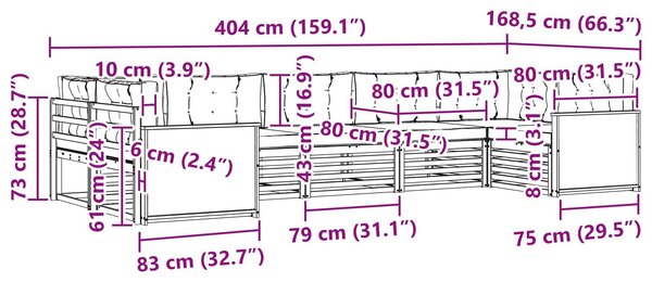 VidaXL Kültéri kanapé szett párnával 7 pcs Természetes és bézs