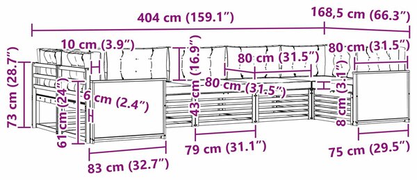VidaXL Kültéri kanapé szett párnával 7 pcs Természetes és krémszínű