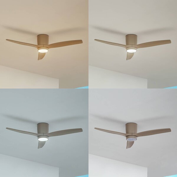 Lucande LED mennyezeti ventilátor Sorin, bézs, DC, csendes, IP44, Krém / borostyánsárga, Nappali / Étkező, fém, Modern