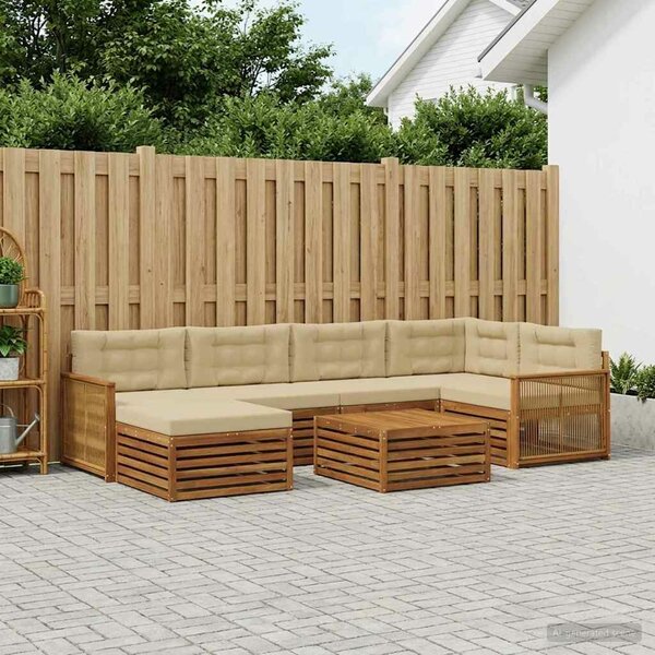 VidaXL Kültéri kanapé szett párnával 7 pcs Természetes és bézs