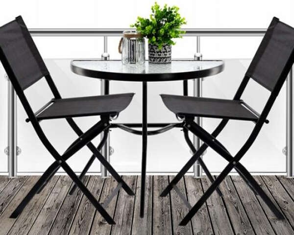 GardenLine 2 személyes Balkon szett összecsukható székekkel - fekete