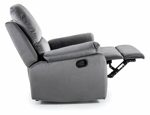 Spencer Relax Bársony Dönthető Fotel Szürke Fém Vázzal