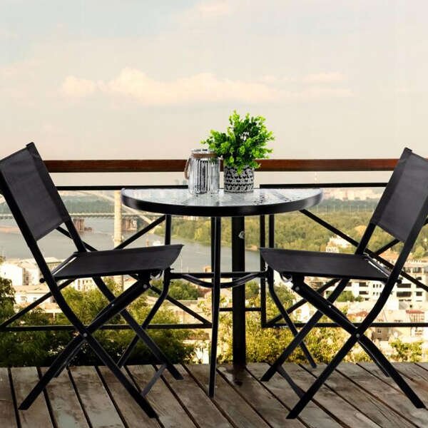 GardenLine 2 személyes Balkon szett összecsukható székekkel - fekete