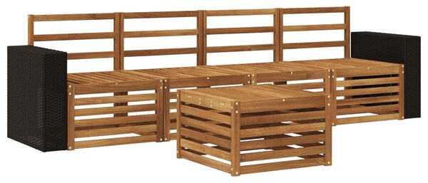 VidaXL Kültéri kanapé szett 5 pcs Természetes Tömör Akácfa