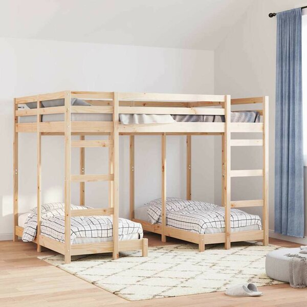 VidaXL Háromszintes emeletes ágykeret Barna 140 x 200 cm Tömör fenyőfa