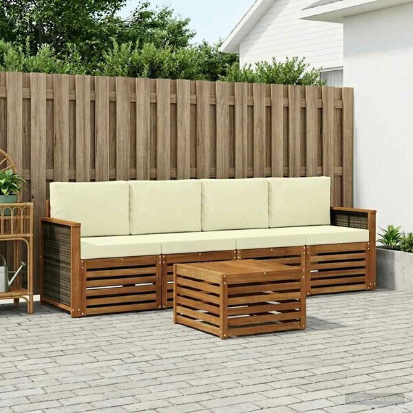 VidaXL Kültéri kanapé szett párnával 5 pcs Természetes és krémszínű