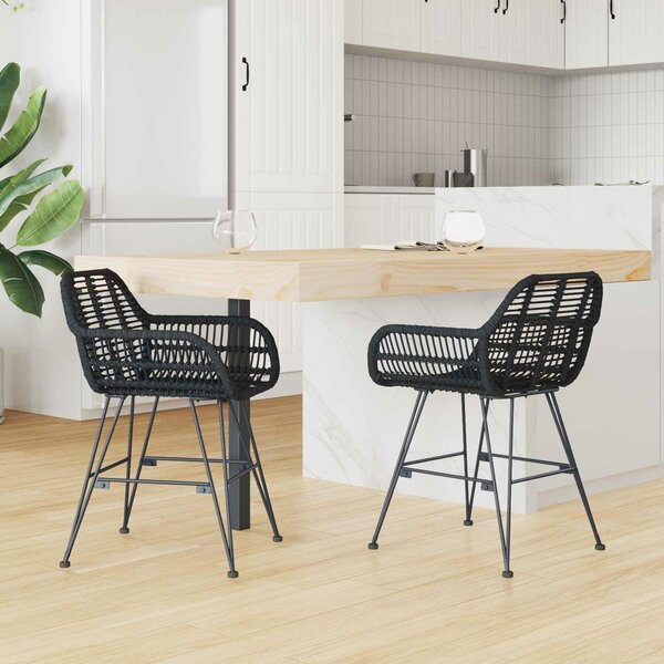 VidaXL Étkezőszék 2 pcs Fekete 55 x 50 x 74 cm Rattan és Vas