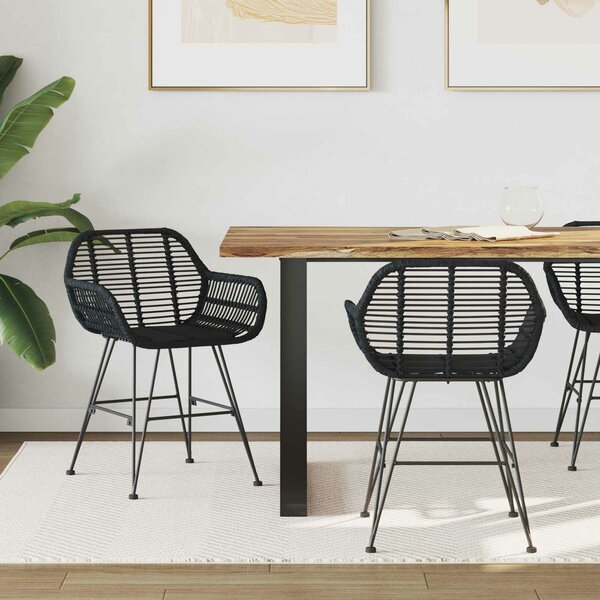 VidaXL Étkezőszék 2 pcs Fekete 55 x 50 x 74 cm Rattan és Vas