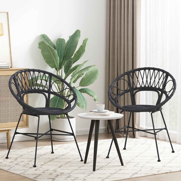 VidaXL Étkezőszék 2 pcs Fekete 65 x 55,5 x 81 cm Rattan és Vas