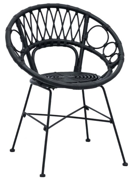 VidaXL Étkezőszék 2 pcs Fekete 65 x 55,5 x 81 cm Rattan és Vas