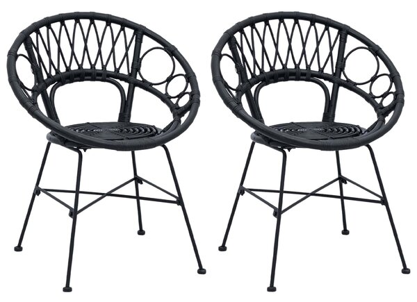 VidaXL Étkezőszék 2 pcs Fekete 65 x 55,5 x 81 cm Rattan és Vas