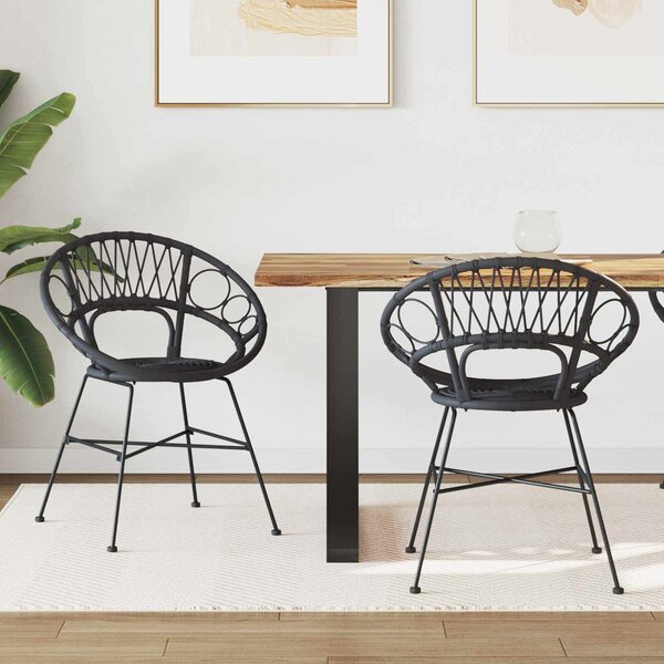 VidaXL Étkezőszék 2 pcs Fekete 65 x 55,5 x 81 cm Rattan és Vas